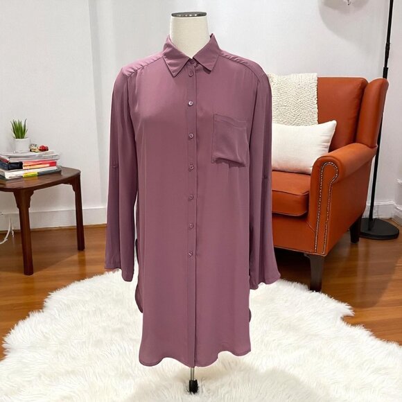 BKE Red Long Sleeve Button Down Tunic Shirt Oversized Blouse Rose Pink Large - Picture 1 of 9
